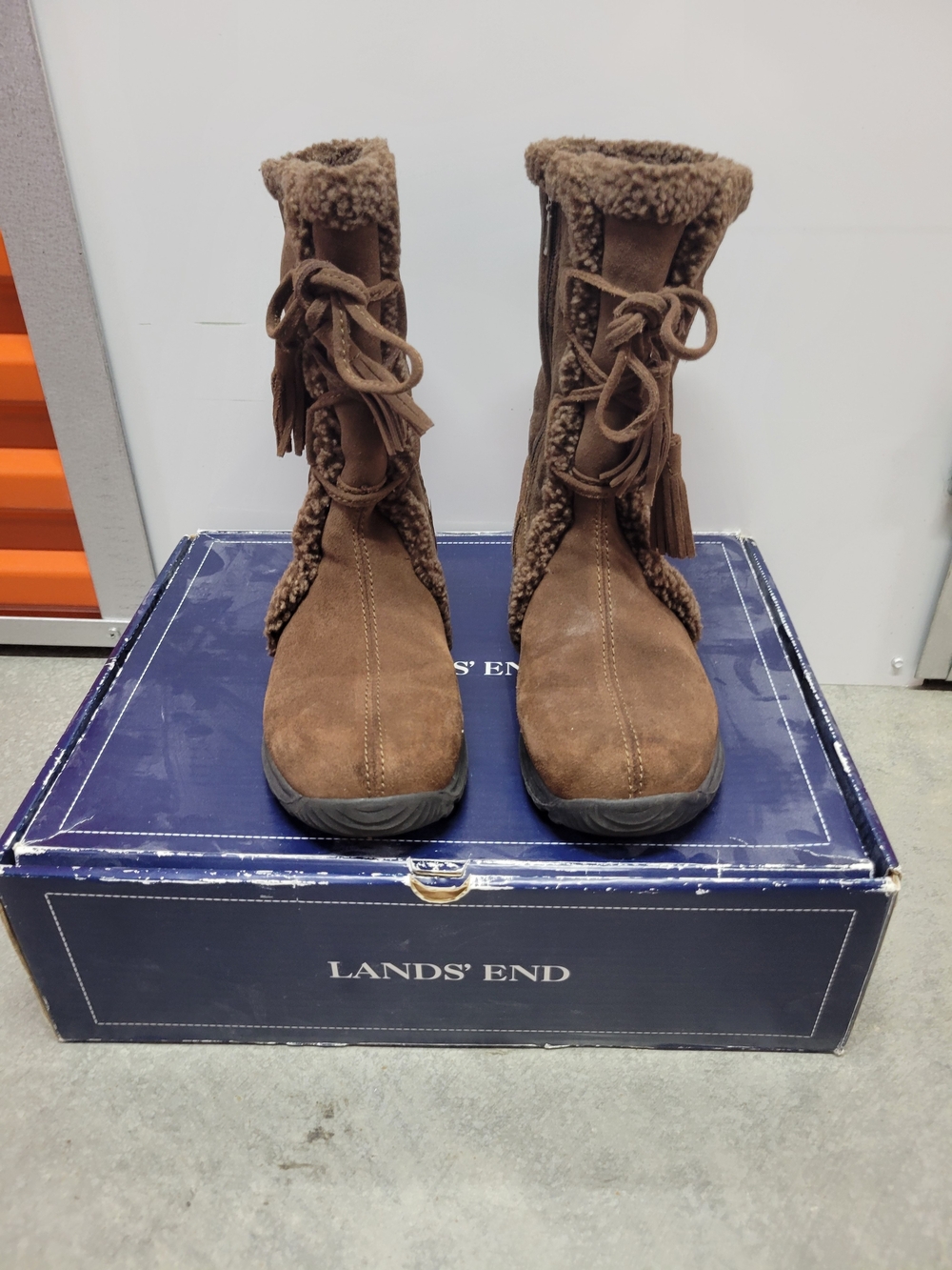 Lands' End Brown Suede Sherpa-Lined Women's Winter Boots